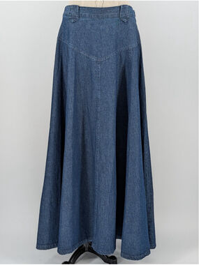 Vintage Ranch Dressing Denim Maxi Skirt M 32-34 Waist 134 Sweep USA Cotton